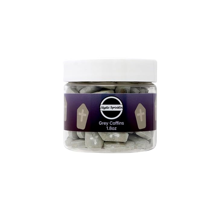 Mystic Sprinkles Halloween Candy Shape Sprinkles (Grey Coffins, 2oz Jars)