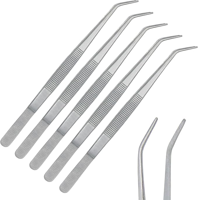 Stainless Steel Tweezers, with Curved Serrated Tip Multipurpose Tweezers Sewing Machine Tweezers Forceps for Craft Repairing (5)