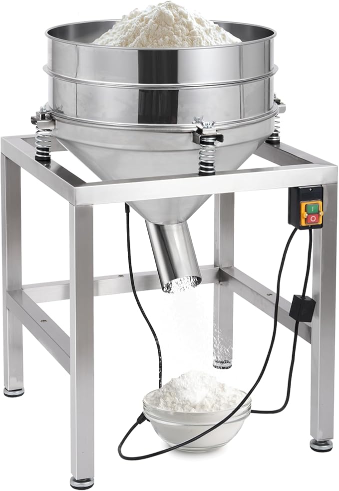 110V Electric Powder Sifter Machine, 19.6" Automatic Vibrating Flour Sieve Shaker with 40 Mesh & 100 Mesh Stainless Steel Screens, High-Speed Sifting Machine for Baking, Food