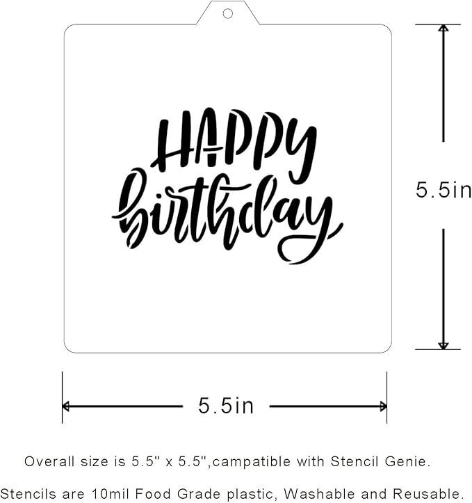 Cookie Cutter and Stencil Set Bundle Kit PYO Cookies Paint Your Own Diy Bakery Fondant Sugar Happy Birthday Wedding Baby Candle Kids Painting Coloring Pages Comb (Happy Birthday Set)