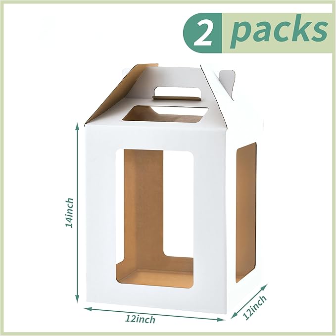 XININSUN Tall Cake Boxes with 6 windows,12x12x14 Tall Cake Carrier, Tiered Cake Box, Layer Cake Box, large cake box,Ideal for 10" & 12" Tiered Cakes (2 Pack-White)