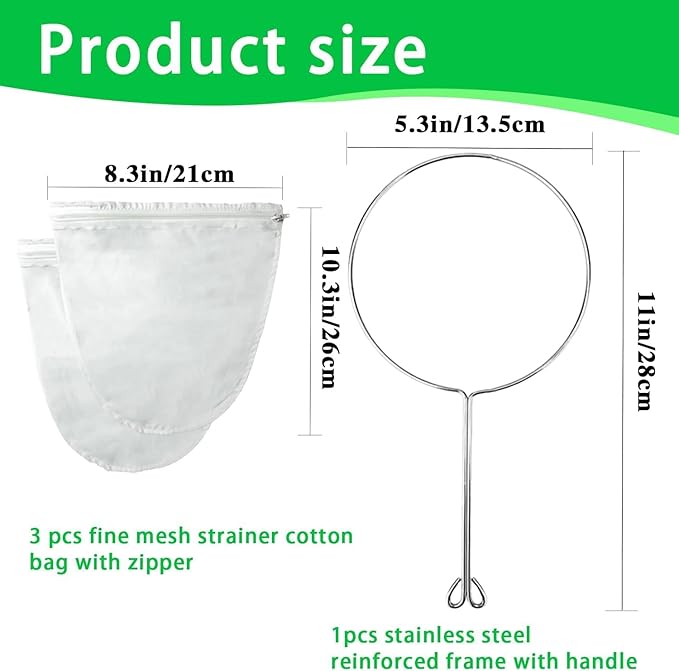 Ultra Fine Mesh Strainer with Stainless Steel Handle, Reusable Food Grade Juice Strainer, Cheesecloth Strainer with Zipper for Nut Milk, Coffee, Butter, Juices and Cheese (Small Size)