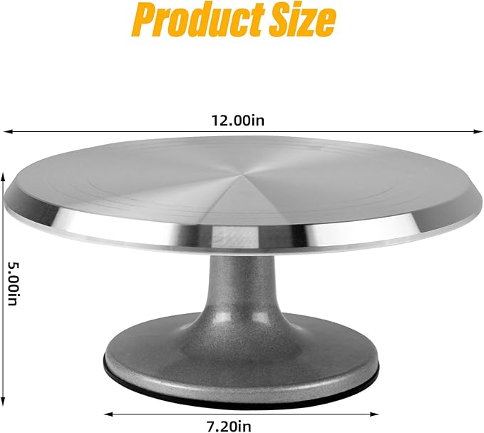 Cake Turntable 12'' Revolving Cake Stand, Cake Turntable for Decorating with Non-Slip Bottom, Cake Stands for Party, Wedding Decorations, Pastries and Cupcakes (Aluminium Alloy)