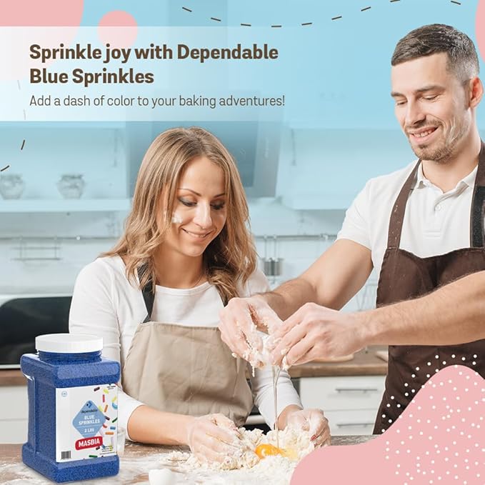 Dependable Food Blue Sprinkles - 2 Lb. Bulk Container - Gluten-Free, Kosher, Blue Jimmies for Cake Decorating, Cupcakes & More - Resealable Jar