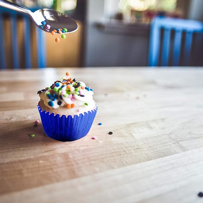 Cupcake Liners Blue,GOLF Standard Size Blue Foil Cupcake Liners Wrappers Metallic Baking Cups,Muffin Paper Cases, 100 Pack