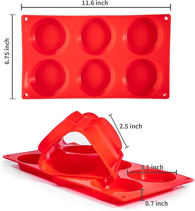 Silicone Muffin Top Pans, 2 Pack Non-stick 3" Whoopie Pie Baking Pan 3 Inch Round Tray Silicone Egg Sandwich Molds for Mini Cakes Biscuits Egg Cloud Bread Buns English Muffins Breakfast Sandwiches