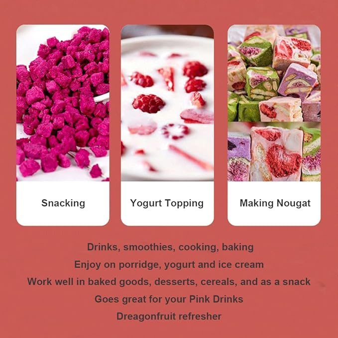 Mkostlich Freeze-dried Dragon Fruit, 3.52oz/100g Diced Dragon Fruit with 1 Ingredients, No Sugar Added, Dragonfruits Cube for Drink, Dried Dragon Fruit Snack (Pack of 1)