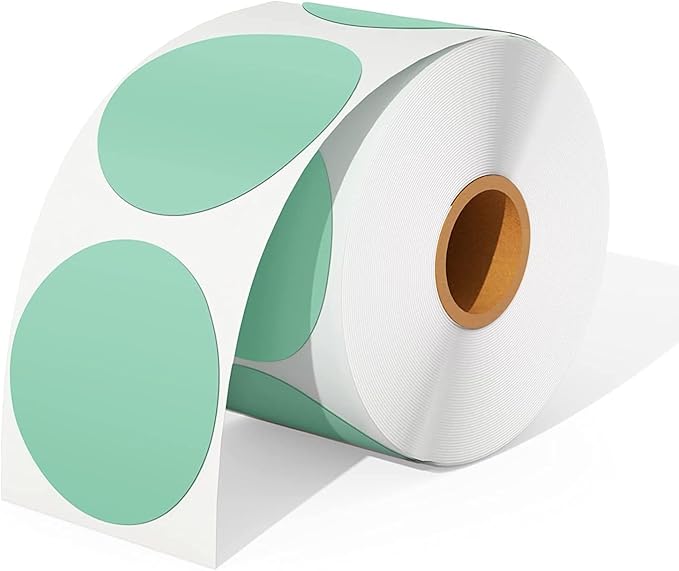 MUNBYN 2 Inch Green Circle Thermal Sticker Labels, Self-Adhesive Round Direct Thermal Labels, Multi-Purpose Roll Sticker Labels for DIY Logo Design, QR Code, Name Tag, Inventory-750 Labels/1 Roll