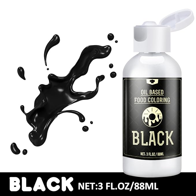 Oil Based Food Coloring for Halloween - 88ml Vivid Fat Soluble Food Coloring for Chocolate, Candy Melts, Baking, Cake, Cookie - Liquid Tasteless Food Colour Dye for Butter, Fondant and Macaron (Black)