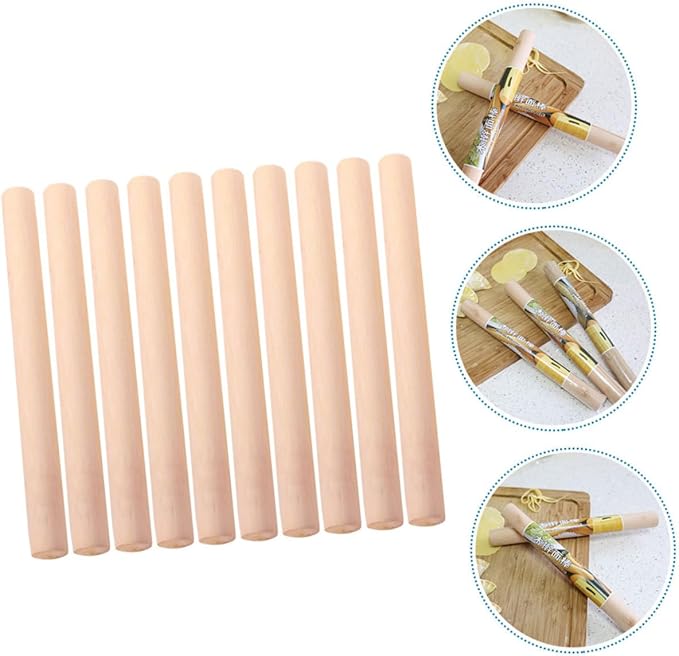 10pcs Rolling Pin Wooden Dough Roller French Cookies from France Wood Biscuits Dough- Smooth Roller Wood Dough Roller Baking Tool Clay Tools Pie Crust Cake Dumpling