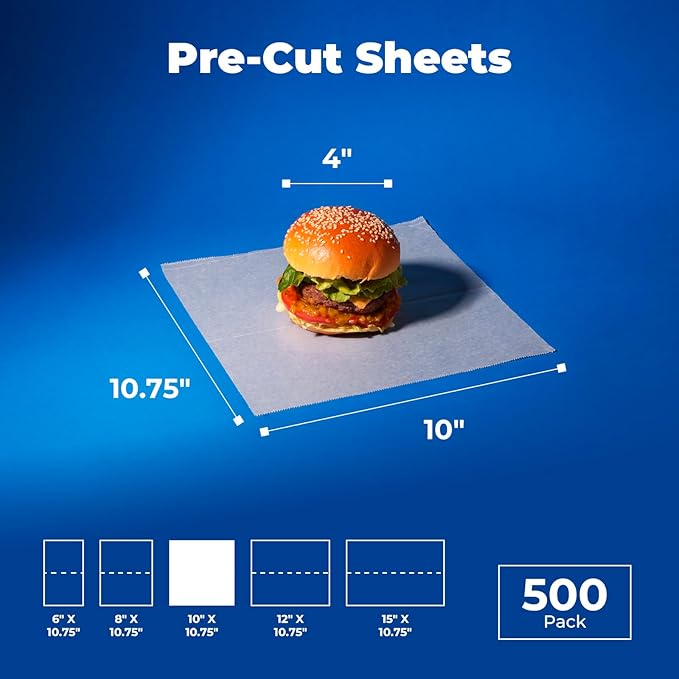 Fit Meal Prep [500 Pack] 10 x 10.75" Wax Paper Sheets for Food, Interfolded Precut Deli Pop Up Grease-Proof Sandwich Paper Wraps, Waterproof for Lunch, Food Basket, Microwave Cover, BBQ