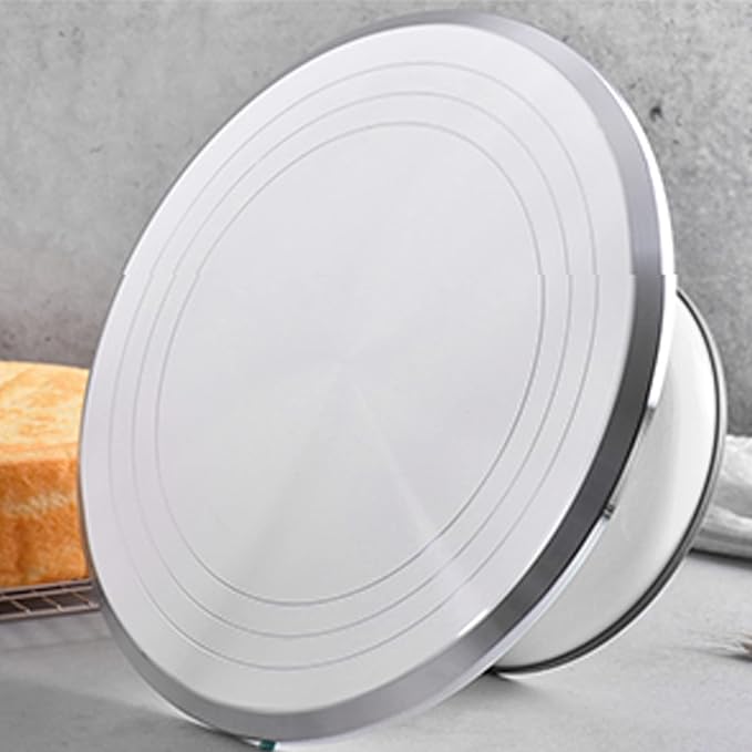 Revolving Cake Decorating Stand, Silent Bearing Cake Turntable 10 Inch Sturdy Rounded Edges Professional Aluminum Alloy for Cake Decorating Supplies (White)