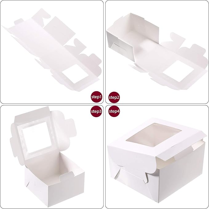 50 Pieces Bakery Box with Window Cookie Boxes Mini Kraft Boxes Gift for Pastries, Candy, Pie, Cupcakes, Soap Packaging for Homemade Soap(White,6.3 x 6.3 x 3 Inch)