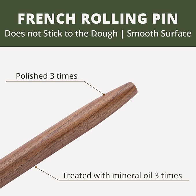 Muso Wood Decorative French Rolling Pins for Baking,Wooden Rolling Pin,Pastry Pizza Dough Roller (Walnut 15-3/4 Inch)
