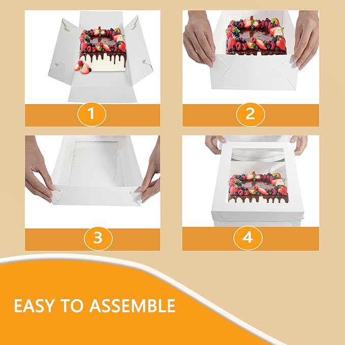 Aufind 18pcs Cake Boxes with Cake Board, 14x10x4 Inches White Bakery Boxes with Large Window for Quarter Sheet Cakes, Donuts, Cupcakes, Pastry & Pies