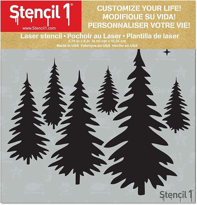 Stencil1 Evergreen Forest Stencil – Reusable Winter Template for DIY Crafts, Holiday Decor, Painting on Wood, Fabric, Cards & More - 5.75" x 6"