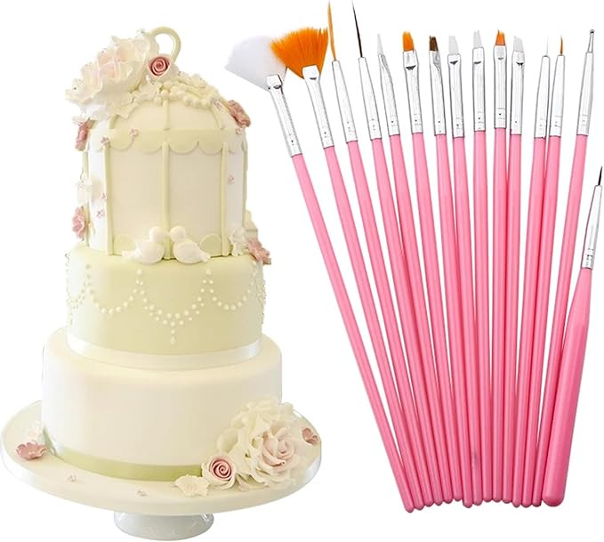 45 pcs Cake Decorating Brushes, Cake Painting Brushes, Food Safe Paint Brush, Multiple Function Cookie Brushes,Cookie Decorating kit, Function Fondant Brush,Pastry Brush for Baking (Pink)