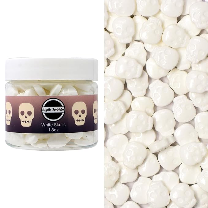 Mystic Sprinkles Halloween Candy Shape Sprinkles (White Skulls, 2oz Jars)