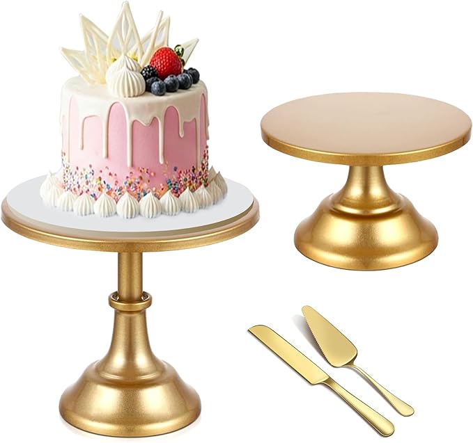 4 PCS Gold Cake Stand Set with Gold Pedestal Cake Stand and Cake Cutter Pie Spatula, Dessert Table Display Set for Wedding, Party, Birthday, Baby Shower, Event Bridal Celebration