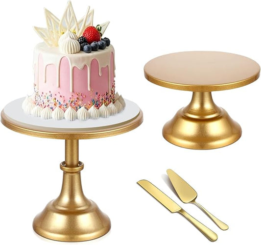 4 PCS Gold Cake Stand Set with Gold Pedestal Cake Stand and Cake Cutter Pie Spatula, Dessert Table Display Set for Wedding, Party, Birthday, Baby Shower, Event Bridal Celebration