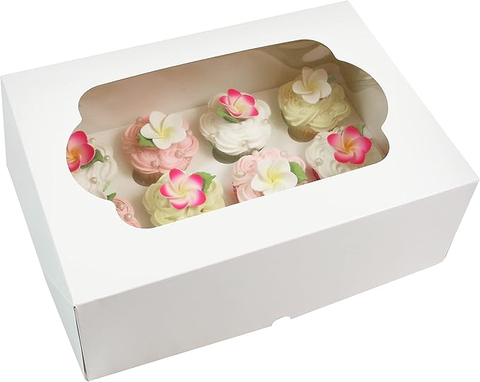 Global Sugar Art Auto-Popup Quarter Sheet Cake Box or 12 Cupcake Box, White 14 x 10 x 4 Inches, 5 Count. Also for 9 x 13 sheet cakes, cookies, pastries, desserts.