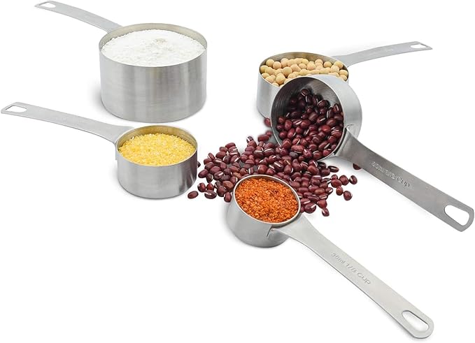 Smithcraft Stainless Steel Measuring Cups and Spoons Set 18/8(304) Steel Material Heavy Duty 5 Measuring cups and 5 Measuring Spoons 1 Leveler and 2 rings Pack 13pcs Per set
