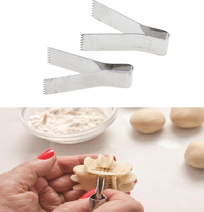 Tredoni 2pcs | 2.4" Pastry Tongs - Maamul Cookie Maker & Service - Dough Scraper Press, Stainless Steel