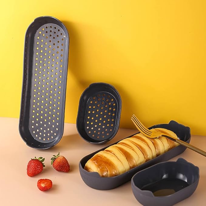 4 Pack Silicone Bread Loaf Pan, Nonstick Bread Baking Pan & Heat Resistant Hot Dog Bun Pan, Bread Pans for Homemade Bread, Bread Mold for Baking Hot Dog Bun, Sourdough Bread, Hoagie Roll