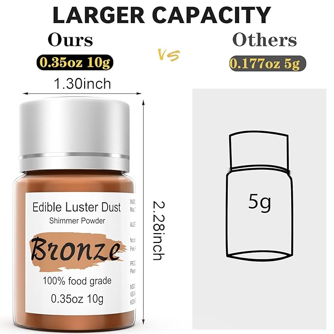 Bronze Luster Dust Edible Glitter for Cakes Cocktails – 10g Colaele Edible Shimmering Dust for Chocolates, Metallic Food Coloring Powder for Cake Decorating Edible Glitter for Drinks, No Gluten,Vegan