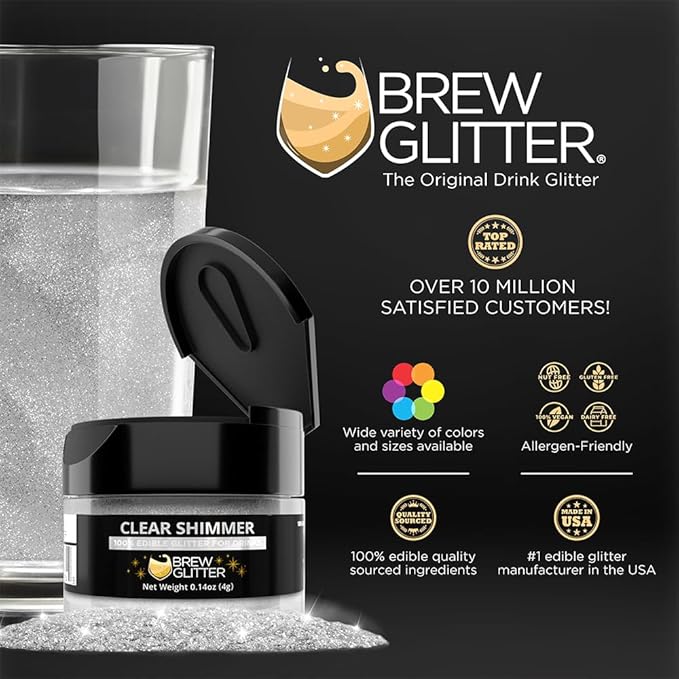 Brew Glitter Clear Shimmer Edible Drink Glitter 1x 4g Jar for Cocktails, Beer, & Beverages