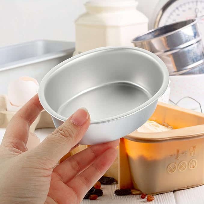 PRETYZOOM 4Pcs Oval Aluminum Alloy Cake Mold 4 Inch Nonstick Mini Baking Pans for Cheesecake Quiche Flan Bread Oven Use