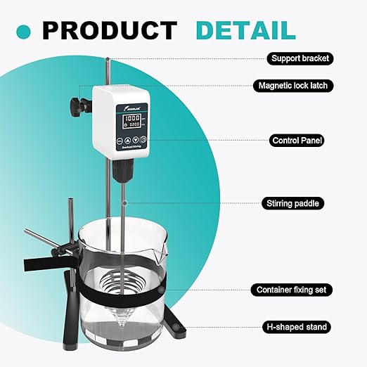 JOANLAB Digital Overhead Stirrer Mixer Set 10L Capacity Max viscosity10,000mPas, Lab Mixer Stirrer 100-1200rpm Lab Overhead Mixer with Support Stand&Two Stirring Rods
