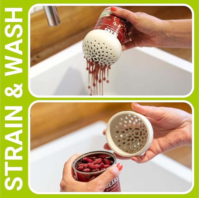 (GREEN) Nesting Can Strainer Mini Colander Set - Space Saving Small Colanders and Strainers - Multi Use Kitchen Gadget - Silicone Can Strainer