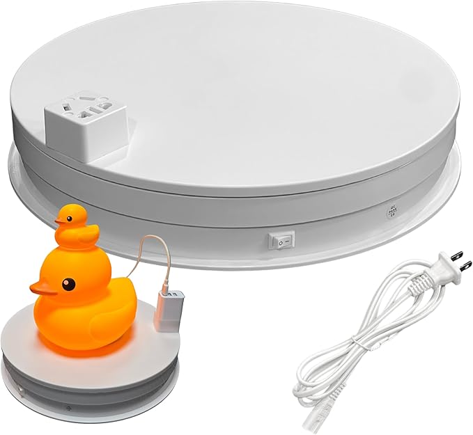 Fotoconic 11.8"/30cm Rotating Display Stand Turntable 55Lbs/25kg Load Capacity with AC Socket Power Outlet (White)