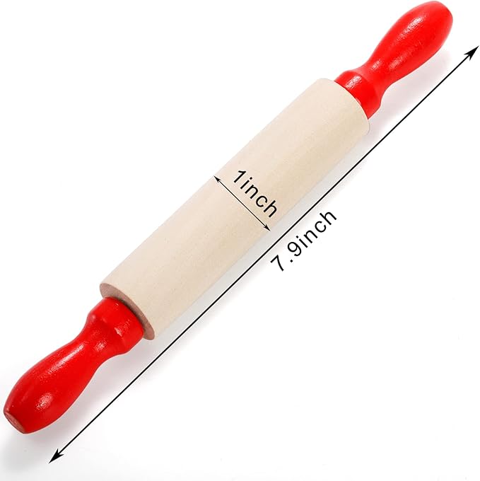 SOUJOY Set of 12 Mini Rolling Pin, 8 Inch Wood Dough Roller for Baking with Red Handle, Small Clay Rolling Pin for Craft Fondant Pastry Pizza Crafting and Imaginative Play (Pack of 2)