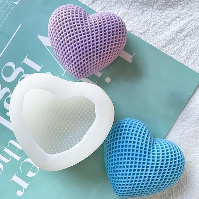 FineInno Textured Heart Candle Mold,3D Love Silicone Mould for Epoxy Resin,Handmade Soap,Plaster,Bath Bomb Decor,Aromatherapy,Clay,DIY Craft