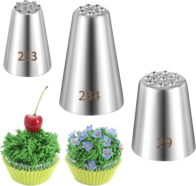 3 PCS Grass Icing Piping Tips, Large Piping Tips for Cake Decorating, Frosting Kit with 233 234 29 Decorating Tip for Frosting, Multi-opening