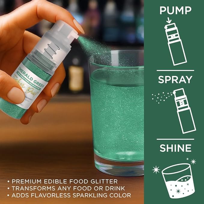 Bakell - Emerald Green Tinker Dust (4g, 1x Mini Spray Pump) Edible Glitter for Food, Desserts, and Beverages!