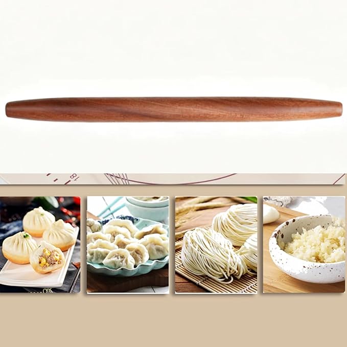 French Rolling Pin,15.75 Inches Wooden Rolling Pin for Baking,Fondant,Dough Roller for Cookie,Pizza Pie Crust, Pastry, Dough, Essential Kitchen Utensil (Brown wood color)