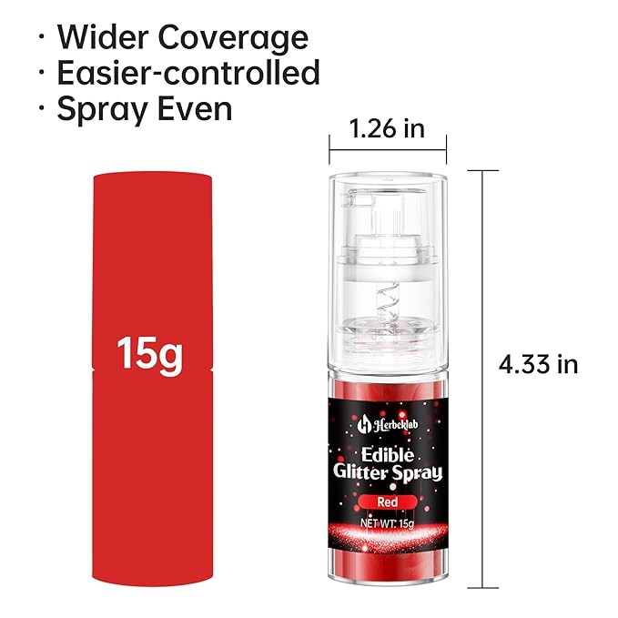 Red Edible Glitter - 15g Edible Glitter Spray Food Grade Red Drink Glitter for Cakes, Cookies, Cake Pops, Chocolate, Strawberries, Cocktails & Beverages