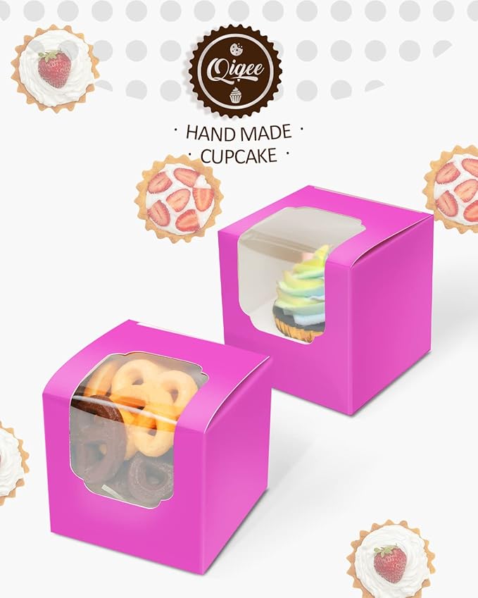 qiqee Roland Cupcake Boxes Individual Cupcake Container 60pcs 3.5" x 3.5" x 3.5" Auto-Pop up Single Cupcake Boxes (60 Boxes+60 Inserts)