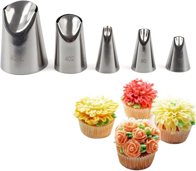 FantasyDay 5 piece Stainless Steel Rose Flower Piping Tips Piping Nozzles Cake Decorating Supplies Cookies Cupcake Icing Decorating Supplies Decorating Kits Frosting Icing Tips Baking Set Tools #3
