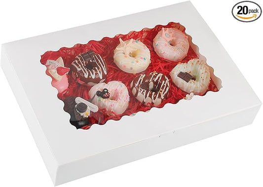 20-Pack 16"x11"x2.5" White Bakery Boxes with Window,Auto-Popup Large Cookie Boxes for Pies,Cakes,Muffins,and Pastries