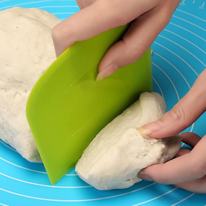 Dough Scraper Bowl Scraper Bread Cream Cake Pizza Cutter Bench Scraper- Flexible Plastic Multi-Function Kitchen tools, 2 Piece White-Green