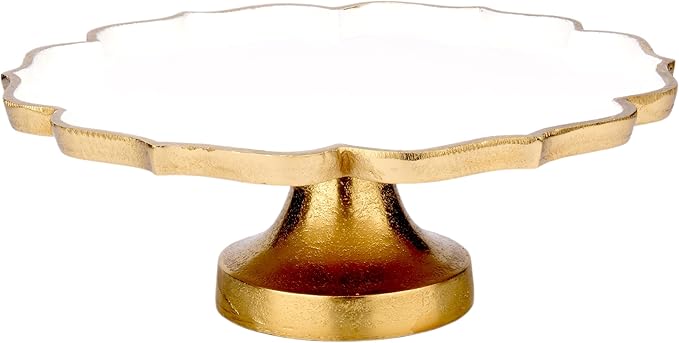 Cruiser’s Caché 11.5" Sculpted Metal Cake Stand, White Enamel and Rustic Gold Finish, Handcrafted