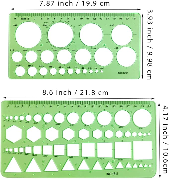 Circle Templates Geometric Drawings Drafting Stencils Measuring Tools Artist Design Drawing Aid Tool Geometry Ruler, 2 Pack