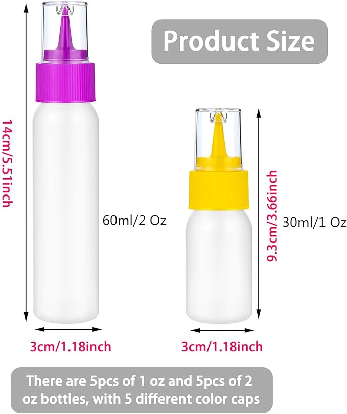 10pcs Squeeze Writer Bottles 30ml/60ml Plastic Icing Bottles Small Easy Squeeze Bottle 1 And 2 Ounce For Cakes Cookie Decorating, Food Coloring, Food DIY & Ice Cream Decoration