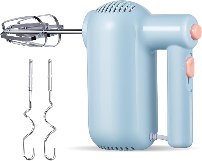 Hand Mixer Electric, 5-Speed Kitchen Mixer Handheld Mixer with Turbo Ultra Power, 4 Stainless Steel Accessories for Whipping Mixing Cake Egg Cream, Small Blue Baking Mixers, Christmas Gifts for Women