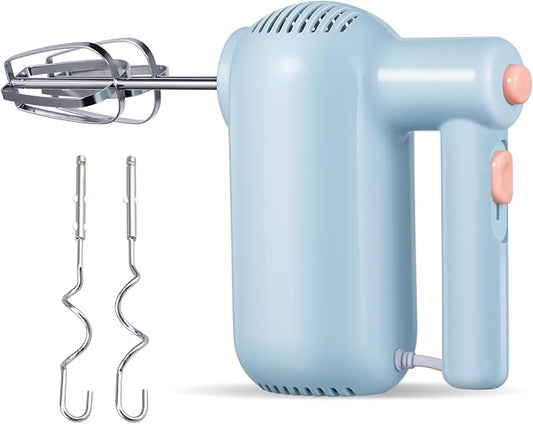 Hand Mixer Electric, 5-Speed Kitchen Mixer Handheld Mixer with Turbo Ultra Power, 4 Stainless Steel Accessories for Whipping Mixing Cake Egg Cream, Small Blue Baking Mixers, Christmas Gifts for Women