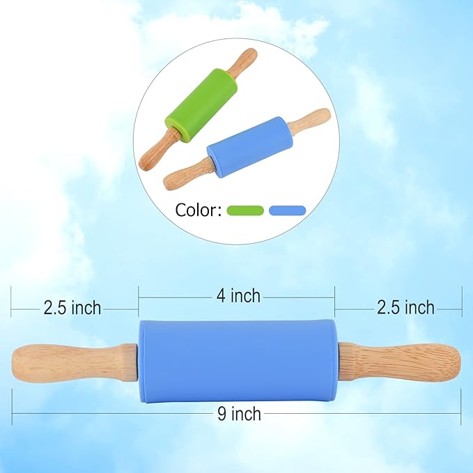 Mini Silicone Rolling Pin for Kids, Non-stick Surface Wood Handle, 9 Inch 10 Pack